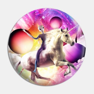 Alien Riding Unicorn in a Magical Universe Pin