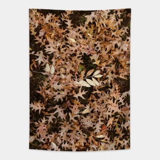 Orange Leaves On Mossy Green Grass Tapestry