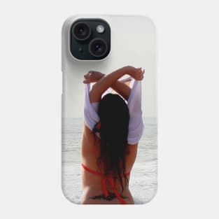 Girl at the beach getting ready for a bath Phone Case