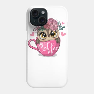 A cute owl with flowers on its head sits in a cup Phone Case