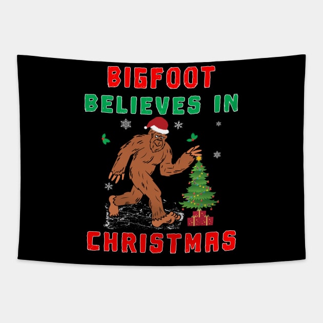 Bigfoot Believes in Christmas funny Squatchy Beast. Tapestry by Maxx Exchange