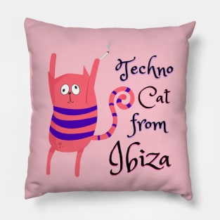 Techno Cat from Ibiza - Catsondrugs.com - Techno Party Ibiza Rave Dance Underground Festival Spring Break  Berlin Good Vibes Trance Dance technofashion technomusic housemusic Pillow