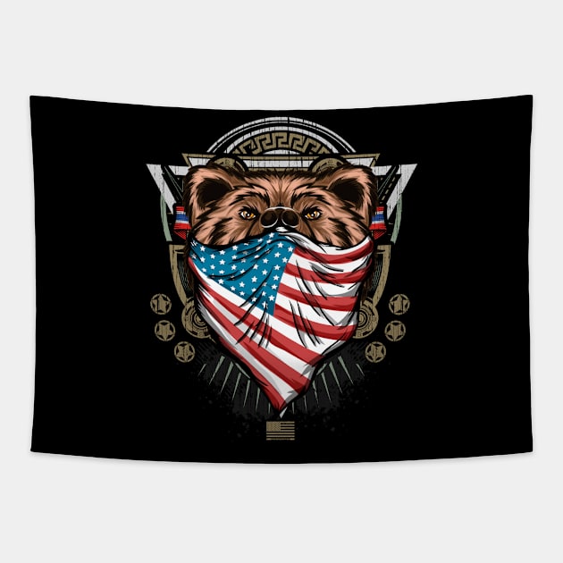 PROUD BEAR AMERICAN TEAM Tapestry by JOISDRAW ART