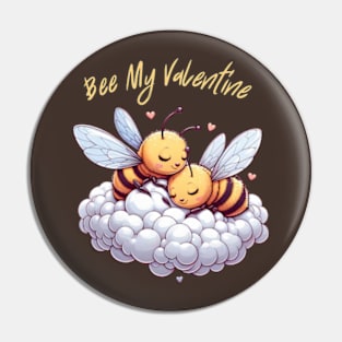 couple of bees embracing on a cloud, Bee My Valentine Pin