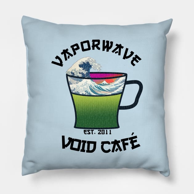 Vaporwave Aesthetic Great Wave Off Kanagawa Cafe Coffee Tea T-Shirt Pillow by mycko_design