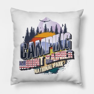 Camping Mount Rainier National Park Vintage USA Best gift for campers Adventure gear Pillow