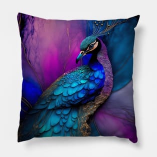 Peacock Plume - Alcohol Ink Resin Art Pillow