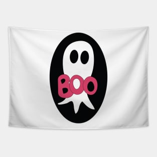 Cute Halloween ghost cartoon with BOO text Tapestry