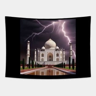 Iconic World Landmarks During A Thunderstorm : Taj Mahal India Tapestry