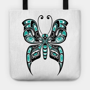 Teal Blue and Black Haida Spirit Butterfly Tote