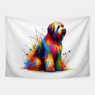 Colorful Abstract Briard in Vibrant Splash Art Style Tapestry