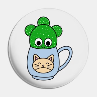 Cute Cactus Design #246: Small Angel Wing Cactus In Cat Mug Pin