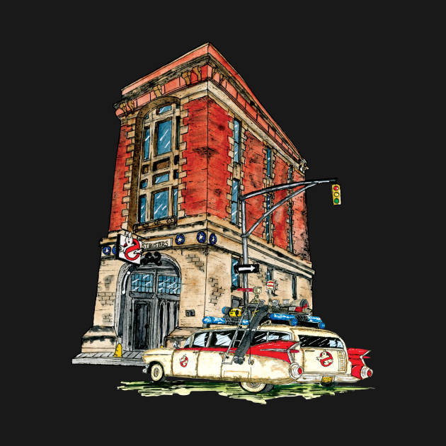Ecto- 1 / Firehouse, Hook & Ladder Company 8 - Ghostbusters - T-Shirt