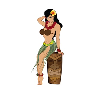 Hula Girl Sitting on Tiki Head T-Shirt