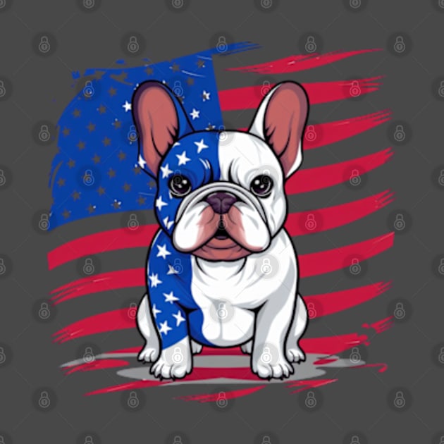 A cartoon French bulldog with American flag by YolandaRoberts