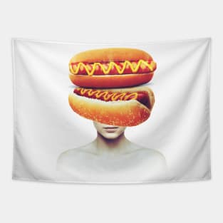 Hotdog head portrait Tapestry