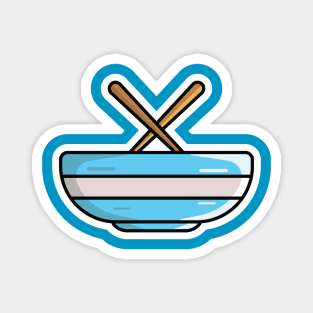 Chinese Bowl with Chopsticks Sticker vector illustration. Food and drink objects icon concept. Restaurant food bowl and sticks sticker vector design with shadow. Magnet