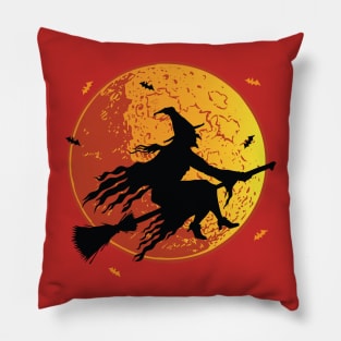 Moon Witch Flying Halloween Design Pillow