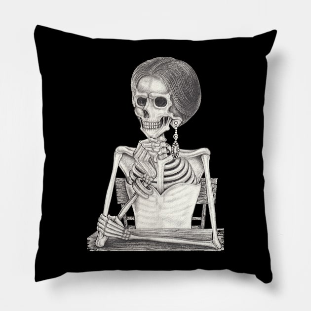 Female skeleton fashion model. Pillow by Jiewsurreal