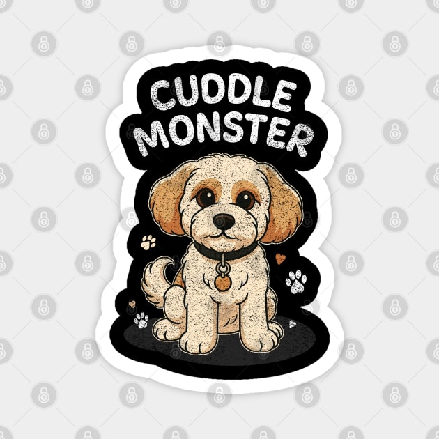 Cuddle Monster – Vintage Distressed Style Cute Cartoon Dog Lover Design Magnet by Butter Creative