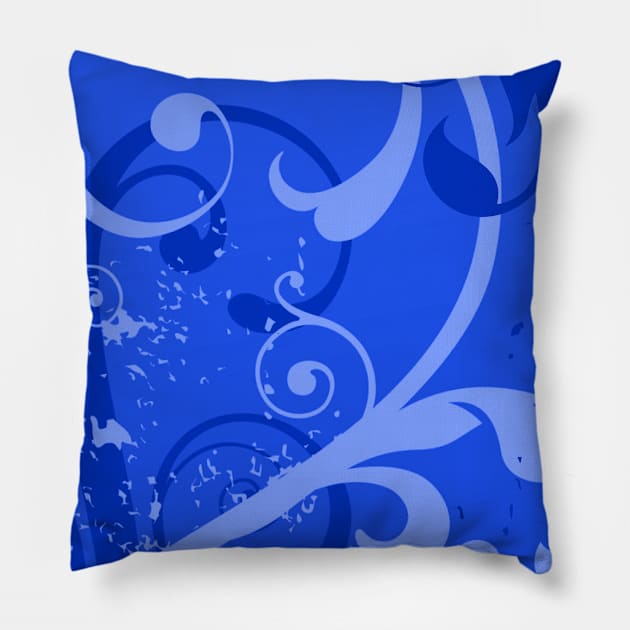 Blue Floral Art Pillow by Tshirtstory