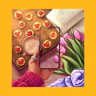 Have a good day. Illustration with tulips and cookies with hearts. T-Shirt