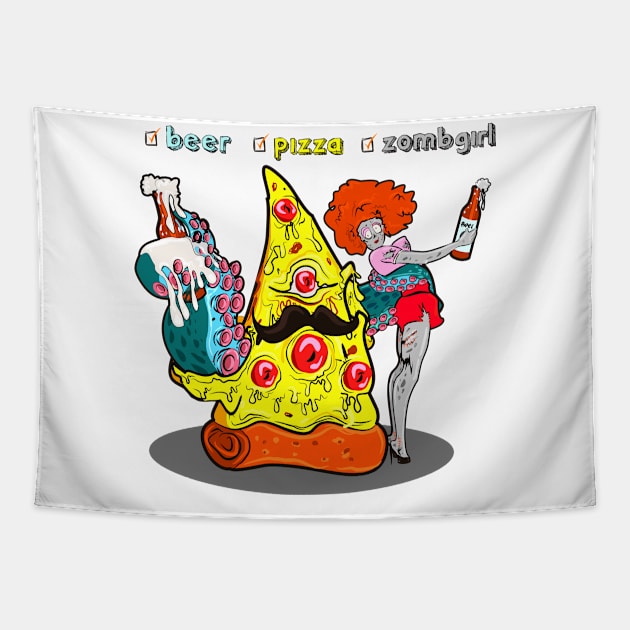 Beer, Pizza and Zombgirl Tapestry by Zombwhere Team