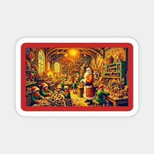 Santa & Elves Gift Preparation - Classic Oil Painting Prints Magnet
