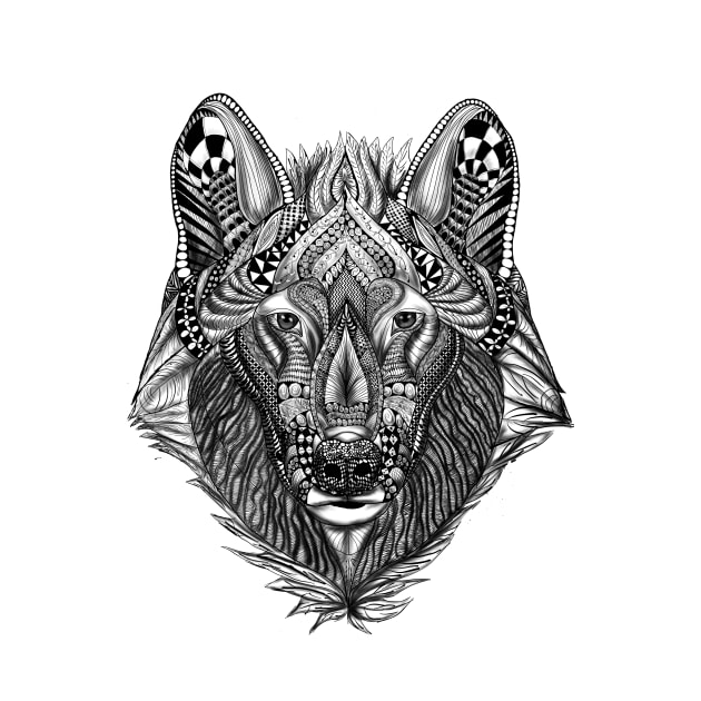Zen Doodle Wolf by BHDigitalArt