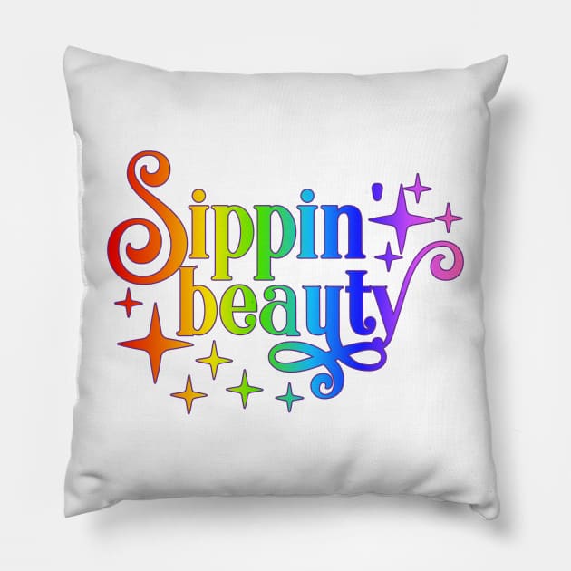 Sippin' Beauty - Rainbow Art - Wine Lovers Pillow by PlayfulPandaDesigns