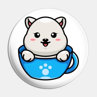 Cute polar bear on cup coffee cartoon Pin