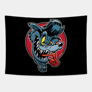 Vintage Cartoon Rock-A-Billy Greaser Wolf with pompadour Tapestry