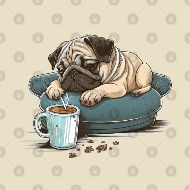 Pug With Coffee by T-signs