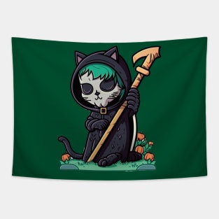 The Whiskered Reaper: A Feline of Death Tapestry