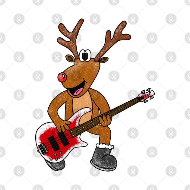 Christmas Bassist Rudolf The Reindeer Bass Guitar by doodlerob