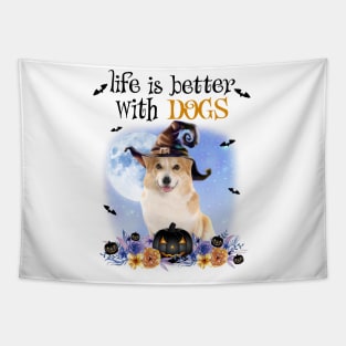 Corgi Witch Hat Life Is Better With Dogs Halloween Tapestry