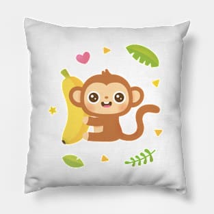 Cute Monkey and Banana Tropical Vibes Pillow