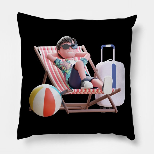 3D Summer Male Enjoy Vacation Laying on a Beach Pillow by Protshirtdesign