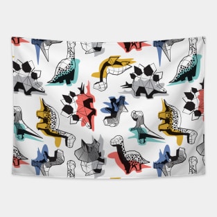 Geometric Dinos // pattern // non directional design white background multicoloured dinosaurs shadows Tapestry