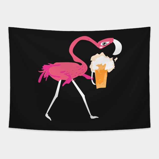 Flamingo Drinking Beer Funny Pink Flamingo Tapestry by Happy Shirt