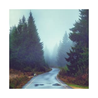 Autumn time misty wet road T-Shirt