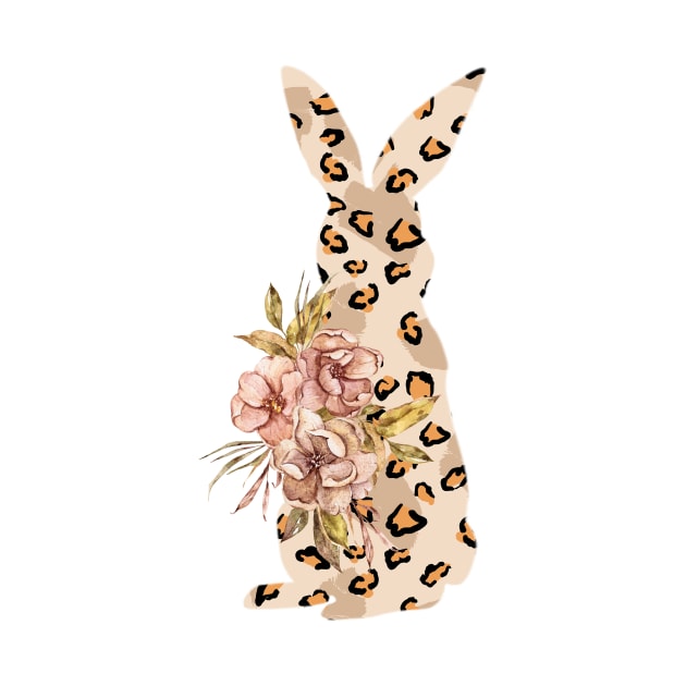 Cute leopard floral boho bunny silhouette illustration by tiana geo