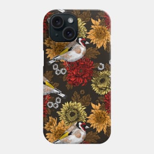 Goldfinch and chrysanthemum flowers Phone Case