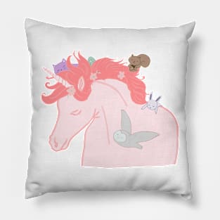 Pink Unicorn and Woodland Creatures Pillow