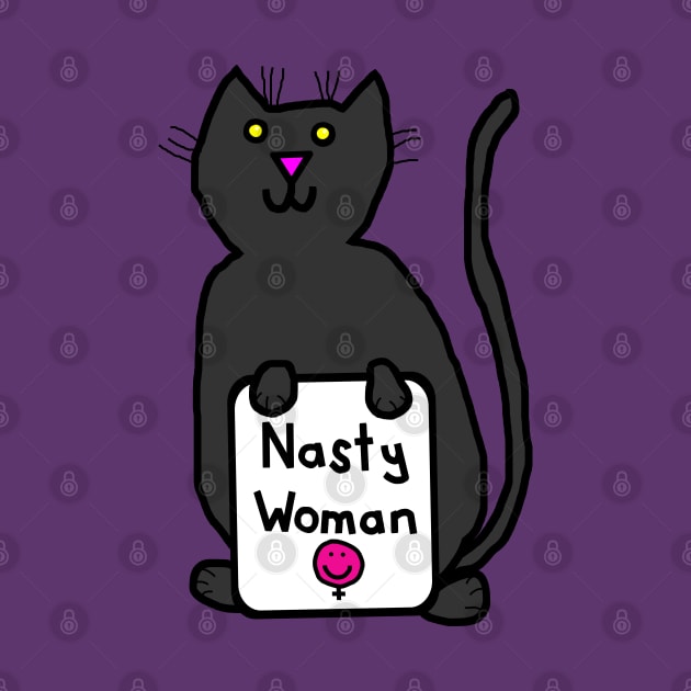 Cute Cat with Nasty Woman Sign Supports Kamala Harris by ellenhenryart