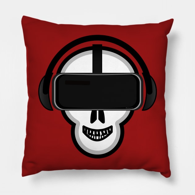 Skull Wearing a Virtual Reality Gaming Headset Pillow by bystander