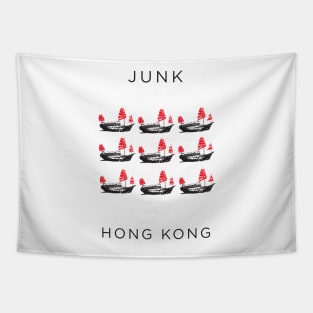 Red Sails, The Yesteryear of Hong Kong on an Old Junk Sailing Boat Tapestry