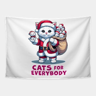 Cats For Everybody, Cat Santa Carries Cute Gift Kittens for everybody for Christmas, funny graphic tshirt for Cat Lovers Tapestry