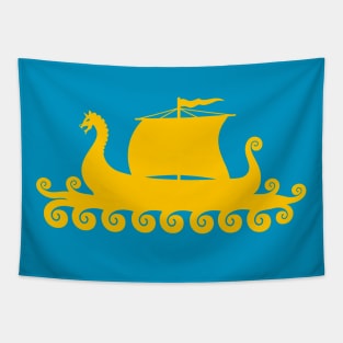 Cute Yellow Viking Ship Silhouette Tapestry