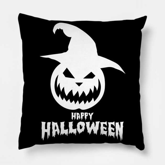 Happy Halloween With White Scary Pumpkin Pillow by anbartshirts